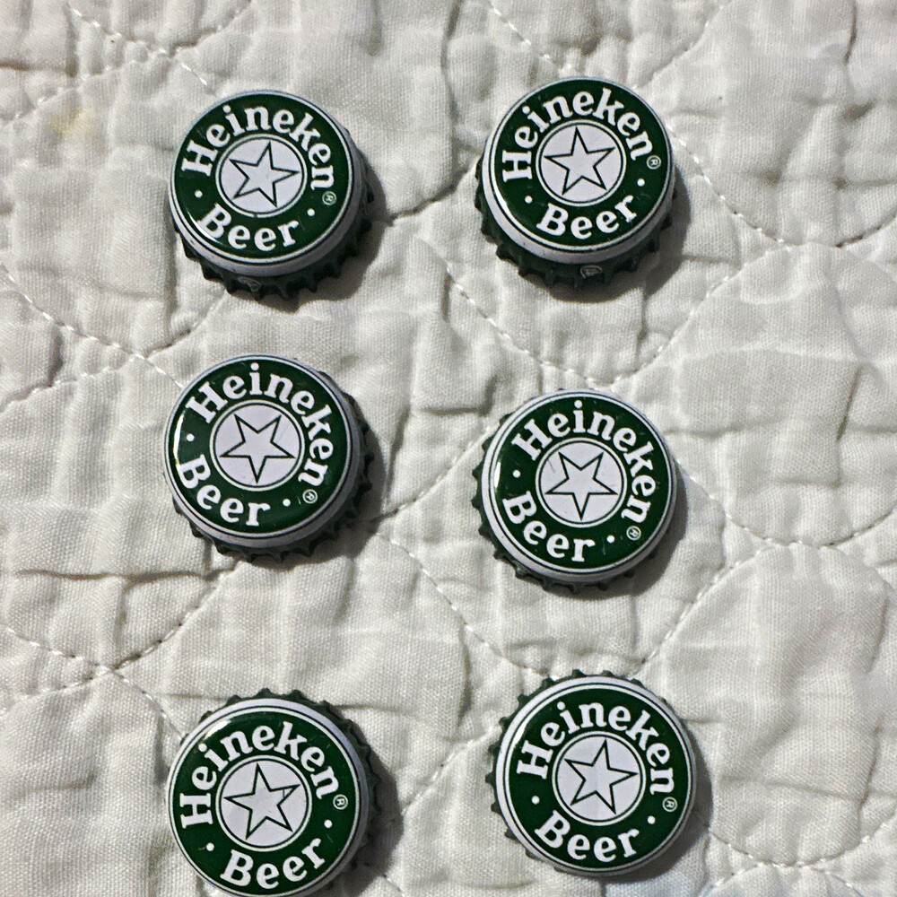 Handmade Heineken Breweriana Beer Bottle Caps Button Cover Lot of 6